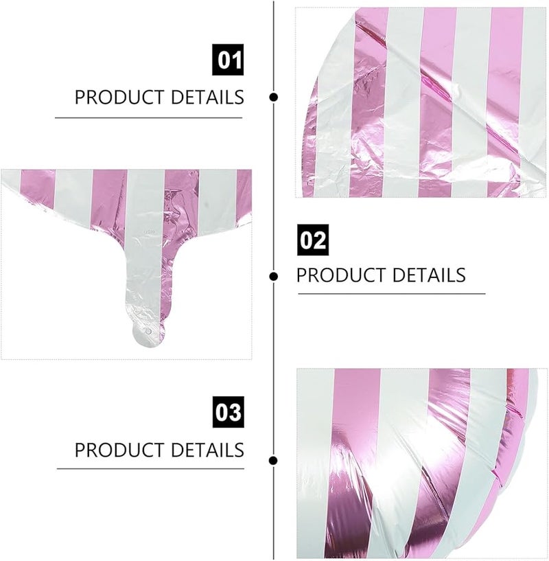 Candy Pink Round Striped Foil Balloons 10Pcs Birthday Holiday Party Decorations - Image 2